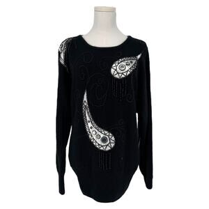 VTG 90s IB Diffusion Beaded Sweater Women’s M Holiday Ski Glam Angora Wool Blend